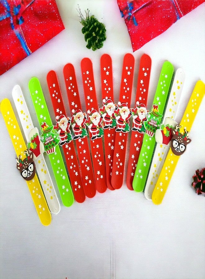 Asera Christmas X-mas Theme Slap Band Bracelets Silicone Wristbands Party Supplies Kids Party Favors Decor Novelty Toy School Prize Gifts Children Goodie Bag Fillers (Set of 24) - Image 1